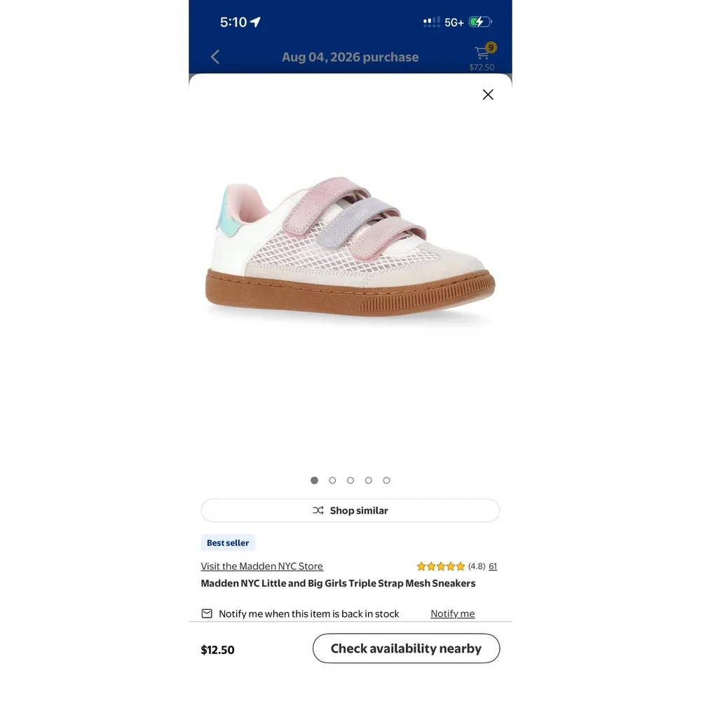 Madden NYC Girls Triple Strap Mesh Sneakers White Pink Iridescent Size 13 NWT